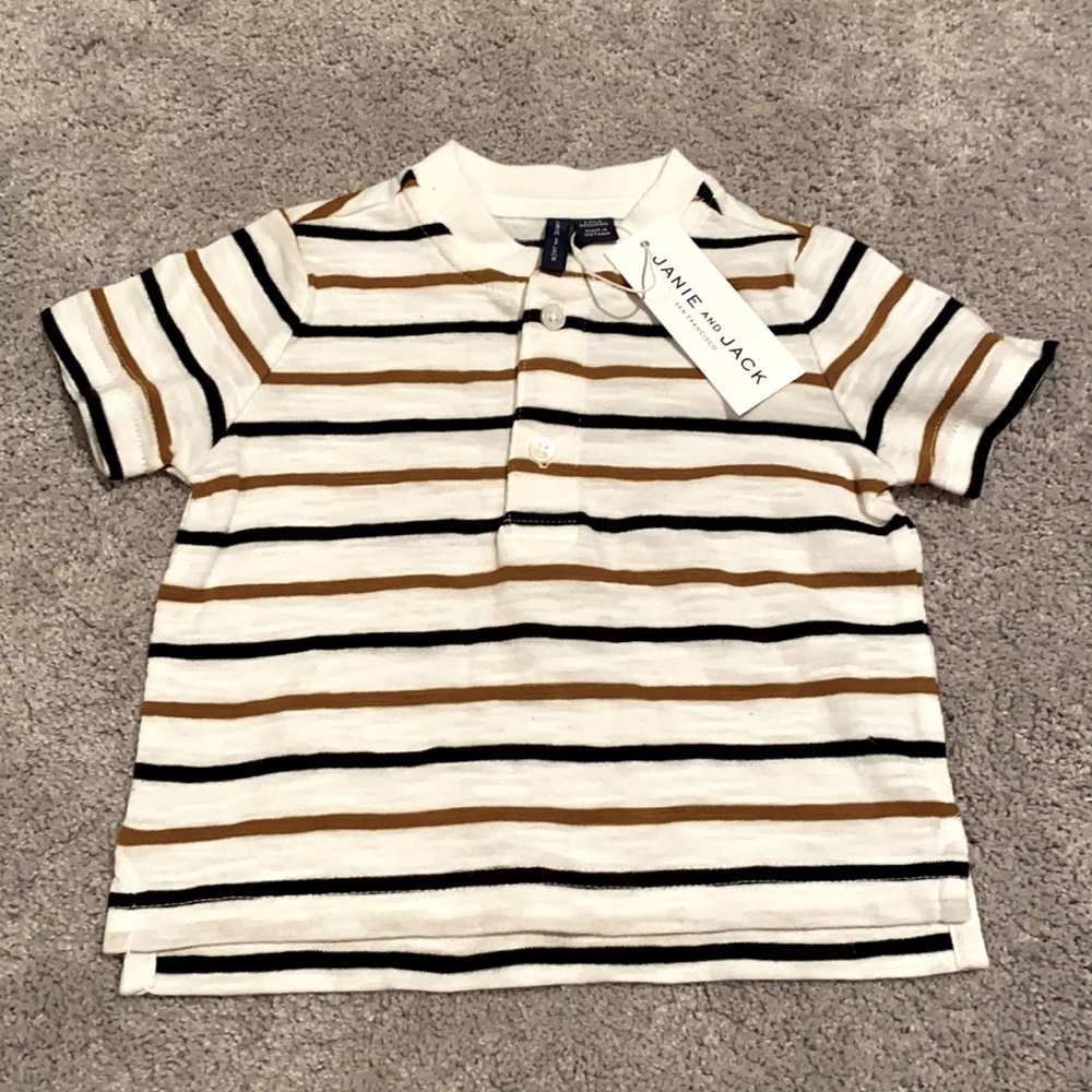 Janie & Jack White stripe 3 button shirt 3-6 month